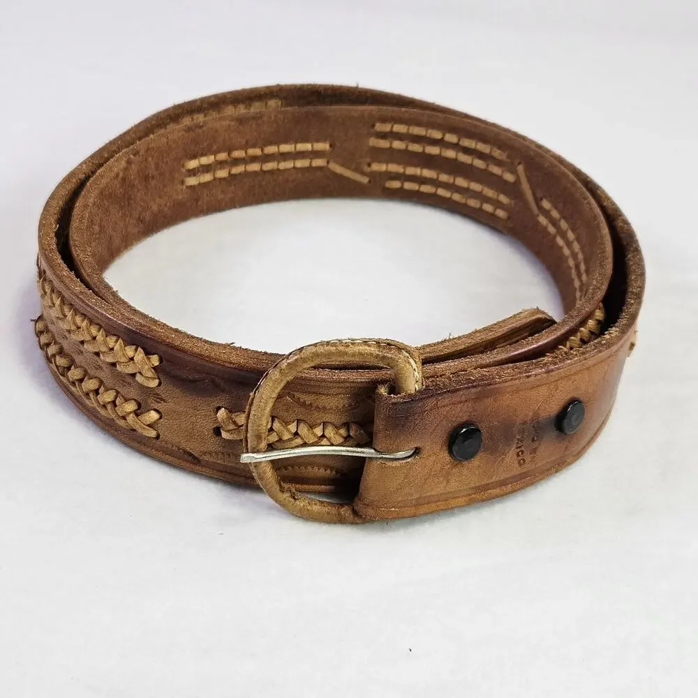 Vintage Tooled Leather Western Belt Mens 42 Boho Southwestern Removable Buckle